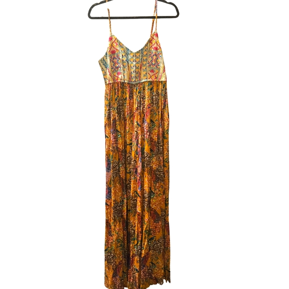 RAGA x Anthropologie Bohemian Embroidered Maxi Dress Size Medium